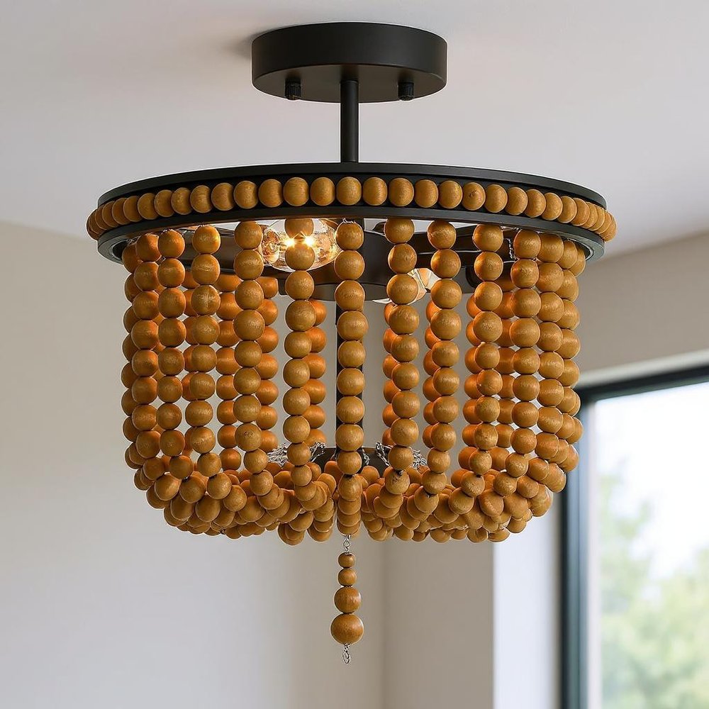 Brown And Black Unique Statement Two Light Metal Dimmable Flush Chandelier — view 7