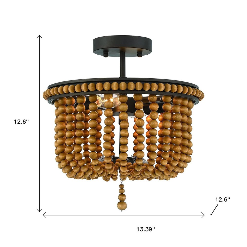 Brown And Black Unique Statement Two Light Metal Dimmable Flush Chandelier — view 8