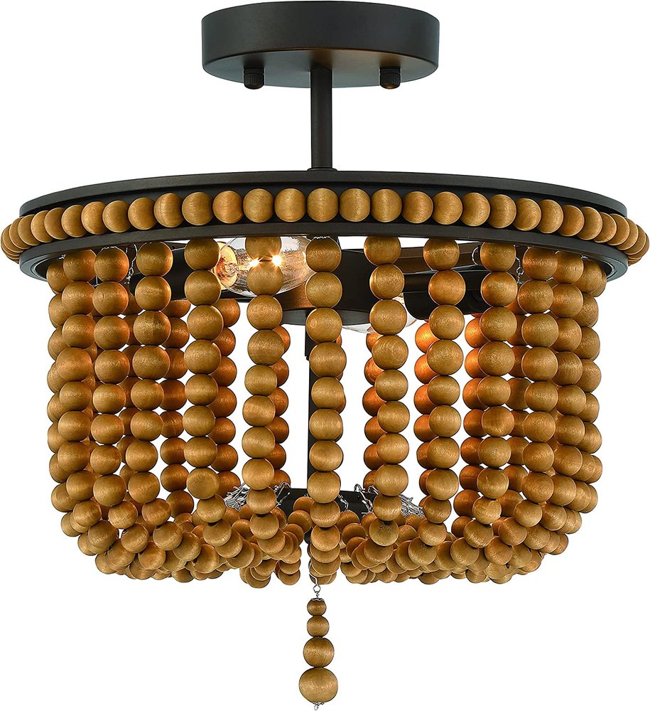 Brown And Black Unique Statement Two Light Metal Dimmable Flush Chandelier — view 1
