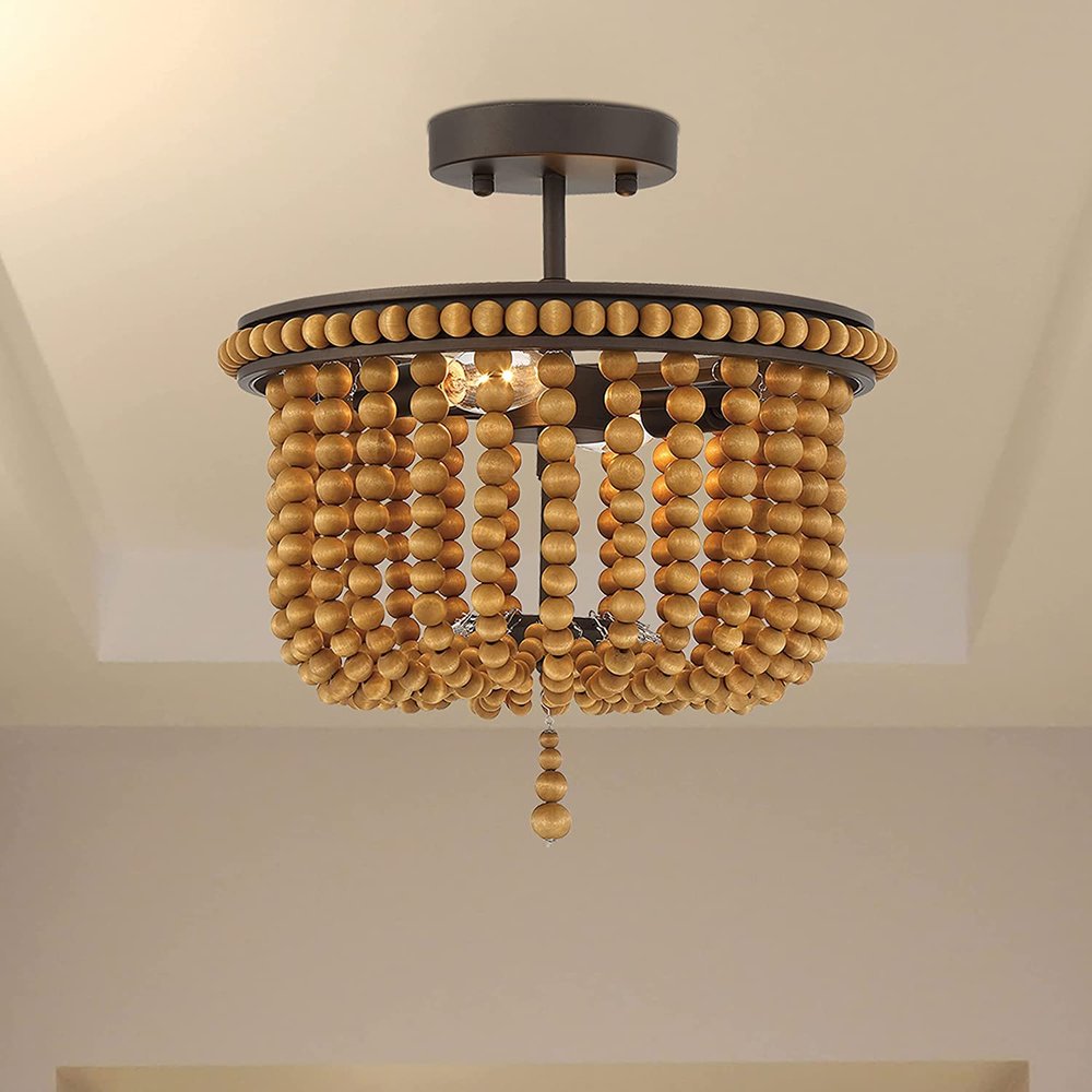 Brown And Black Unique Statement Two Light Metal Dimmable Flush Chandelier — view 3