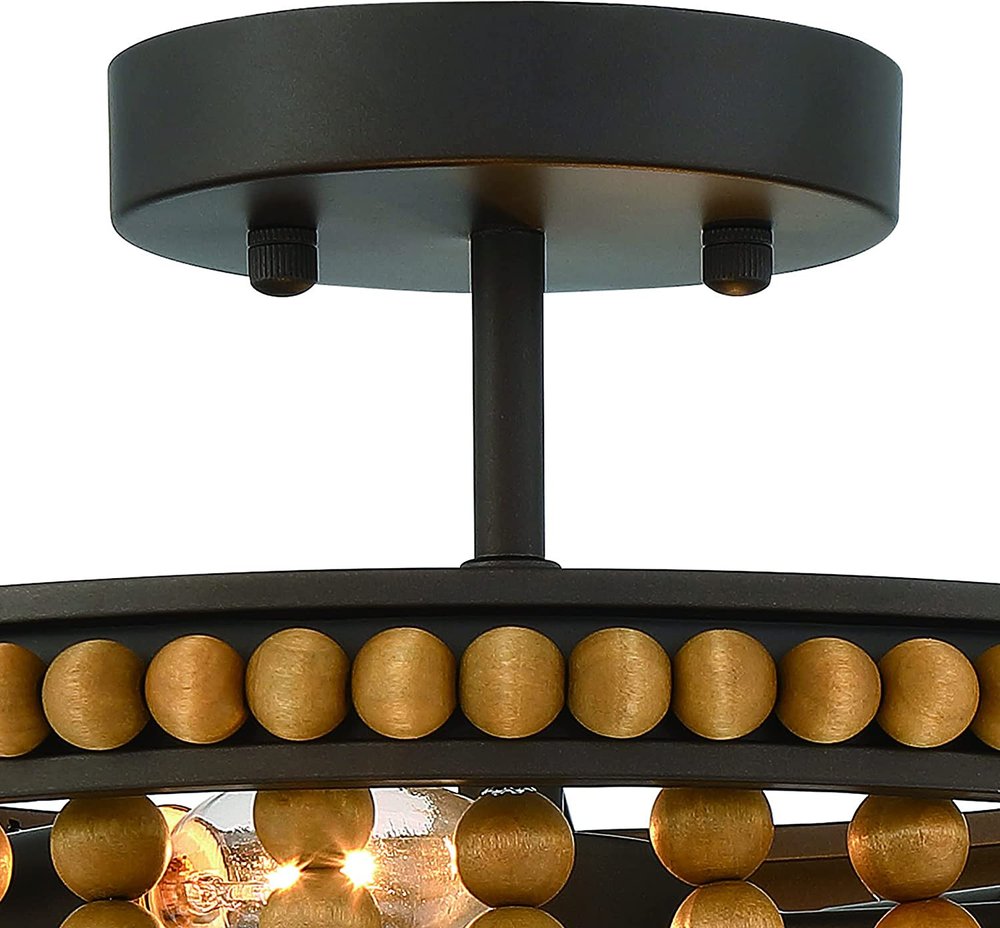 Brown And Black Unique Statement Two Light Metal Dimmable Flush Chandelier — view 4
