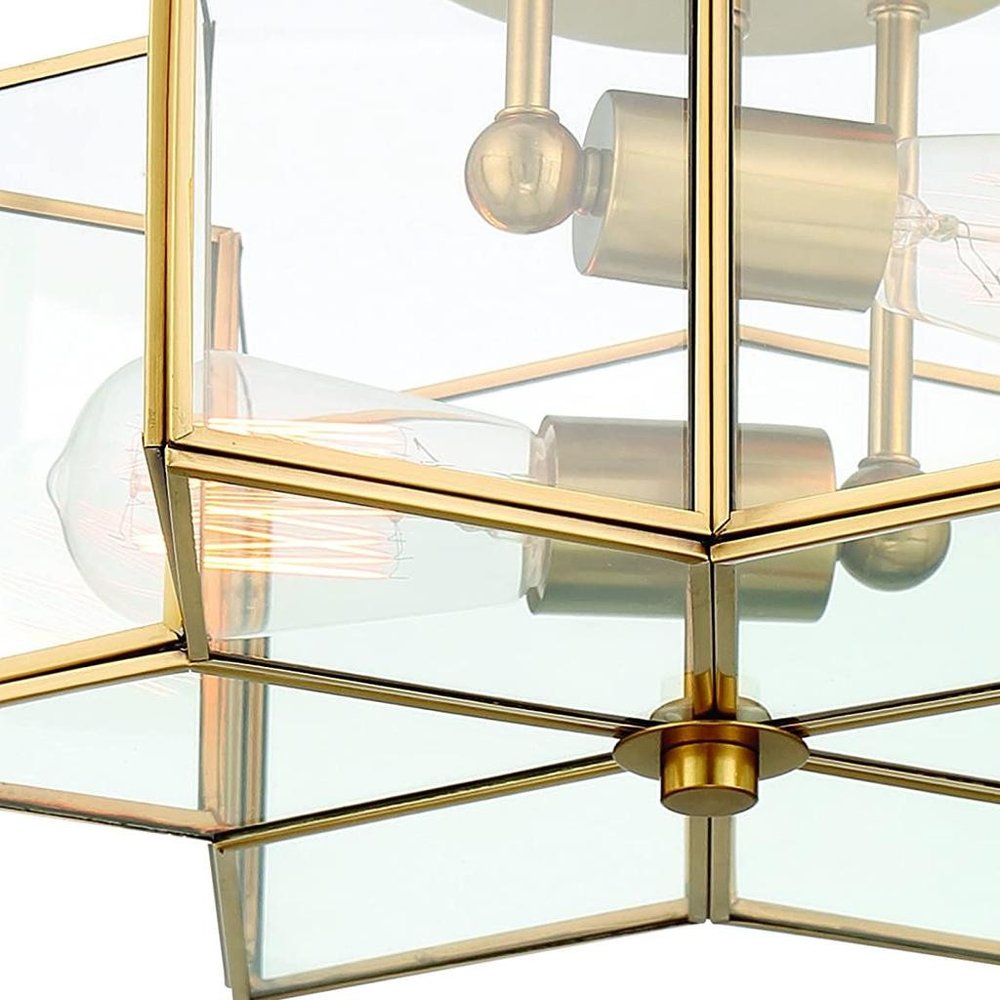 Brass Unique Statement Two Light Metal Dimmable Flush Chandelier — view 6
