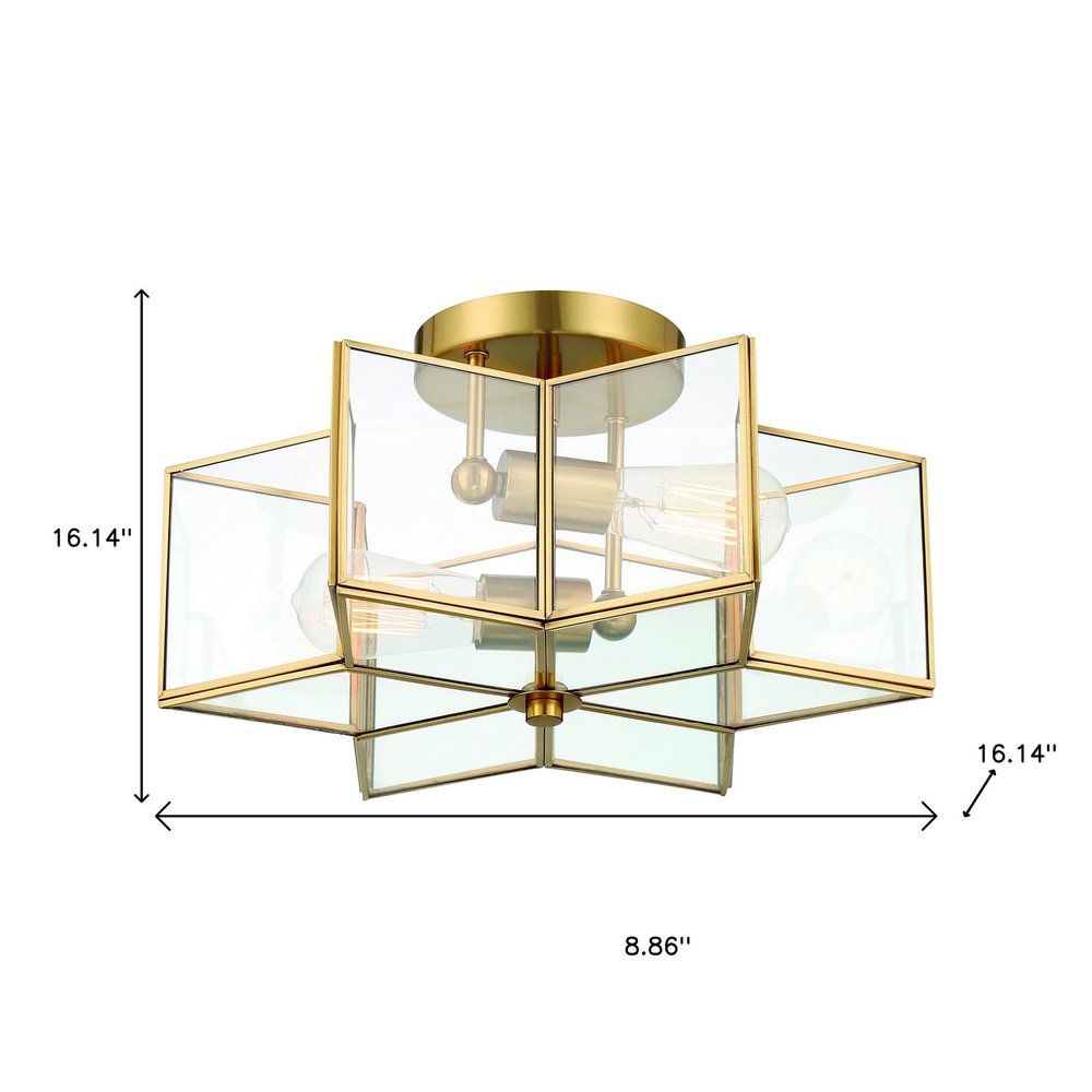 Brass Unique Statement Two Light Metal Dimmable Flush Chandelier — view 7