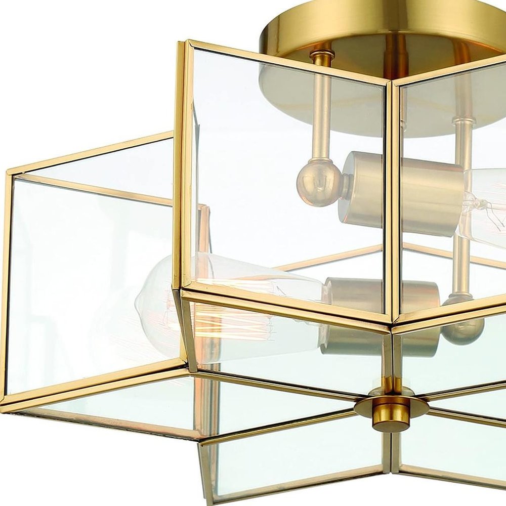 Brass Unique Statement Two Light Metal Dimmable Flush Chandelier — view 8