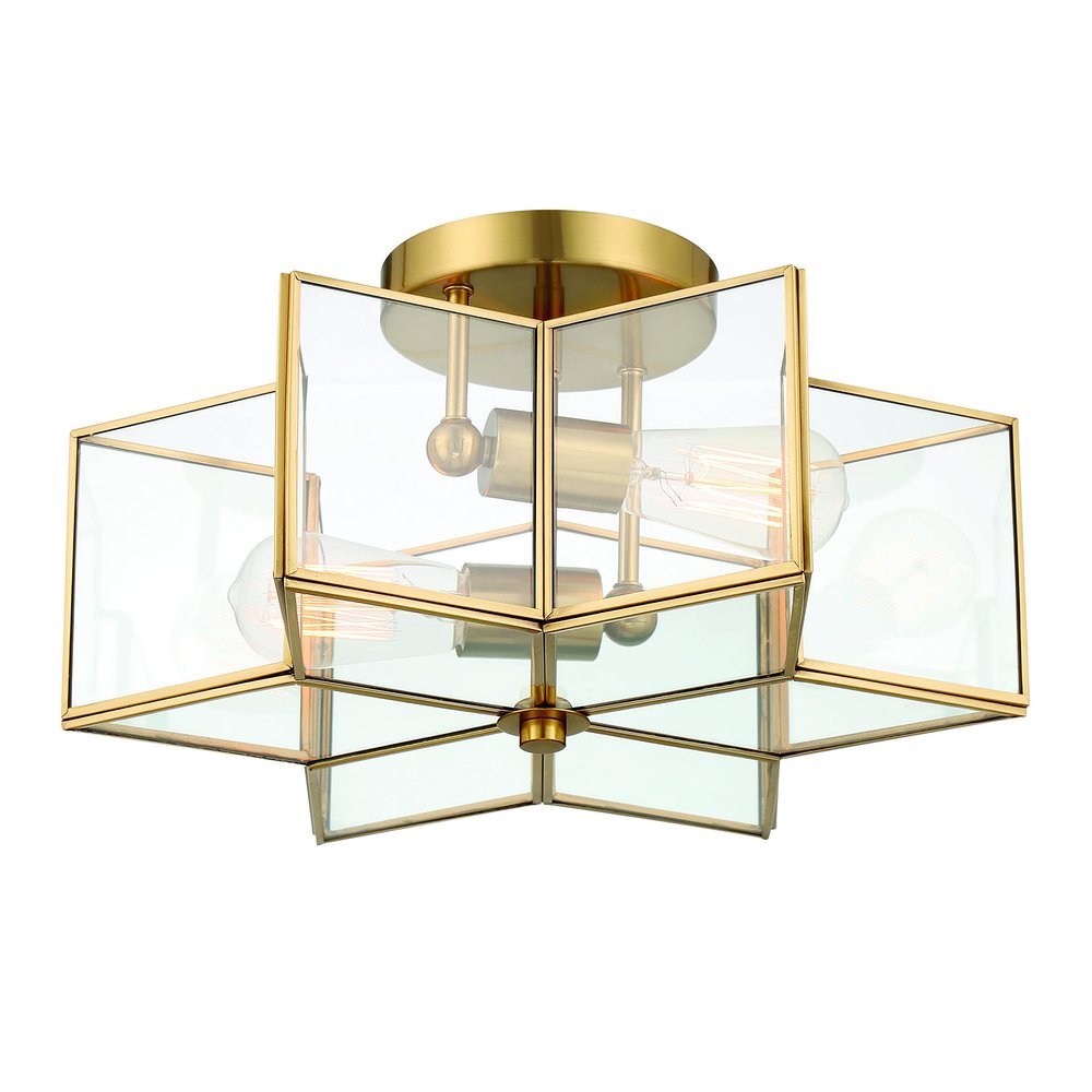 Brass Unique Statement Two Light Metal Dimmable Flush Chandelier — view 1
