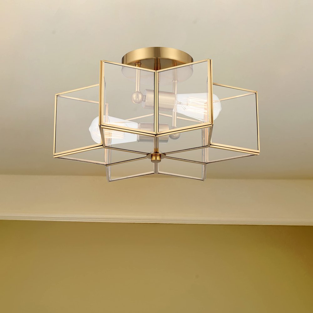 Brass Unique Statement Two Light Metal Dimmable Flush Chandelier — view 3