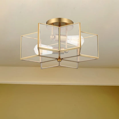 Brass Unique Statement Two Light Metal Dimmable Flush Chandelier