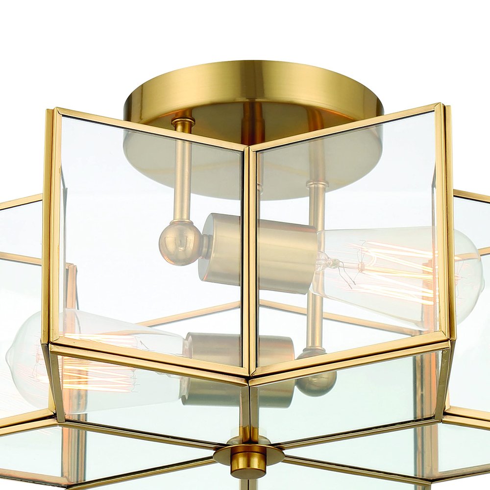 Brass Unique Statement Two Light Metal Dimmable Flush Chandelier — view 4