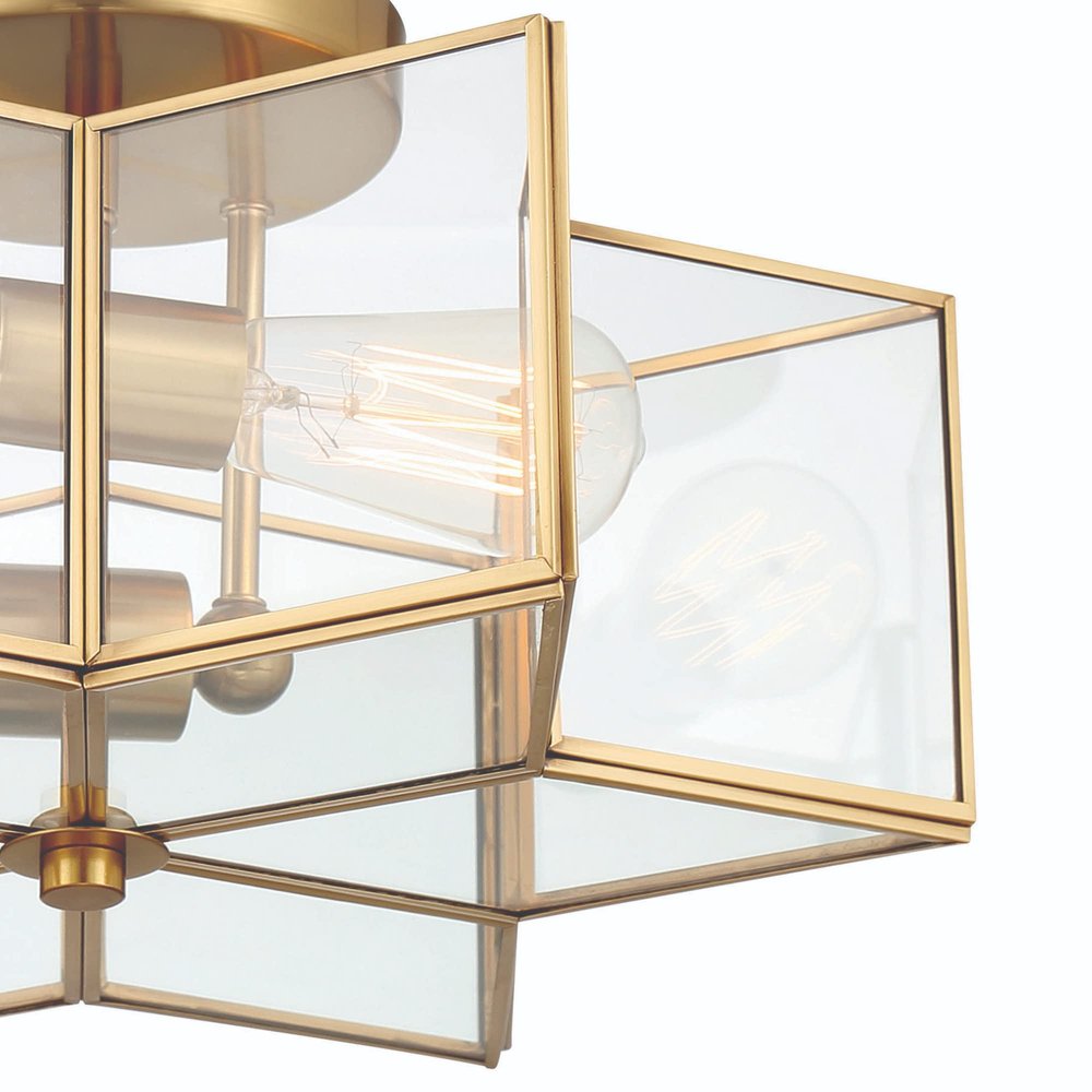 Brass Unique Statement Two Light Metal Dimmable Flush Chandelier — view 5