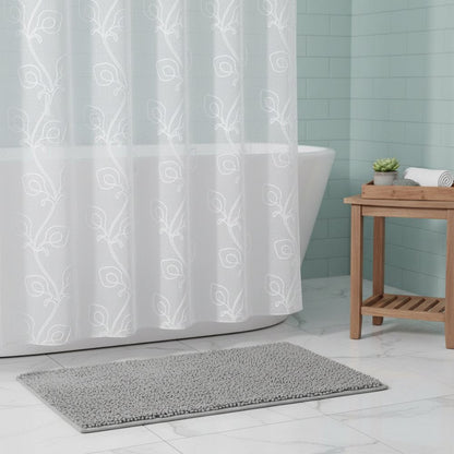 72" White Floral Faux Linen Shower Curtain With Embroidery HomeRoots