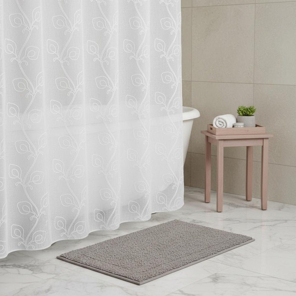 72" White Floral Faux Linen Shower Curtain With Embroidery HomeRoots