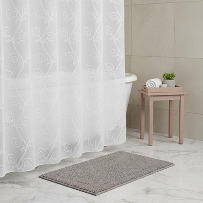 72" White Floral Faux Linen Shower Curtain With Embroidery HomeRoots
