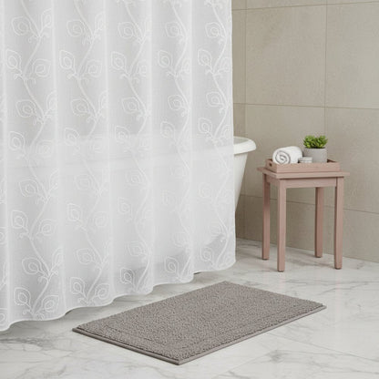 72" White Floral Faux Linen Shower Curtain With Embroidery HomeRoots