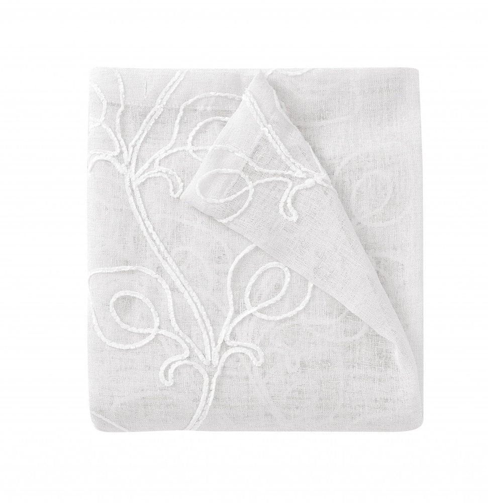72" White Floral Faux Linen Shower Curtain With Embroidery HomeRoots