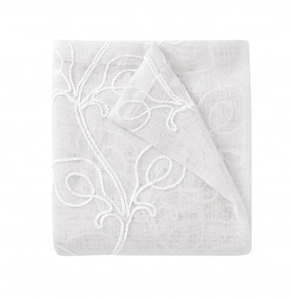 72" White Floral Faux Linen Shower Curtain With Embroidery HomeRoots