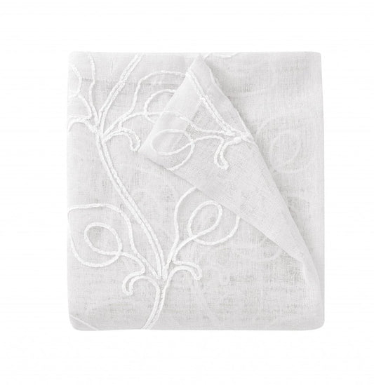 72" White Floral Faux Linen Shower Curtain With Embroidery HomeRoots
