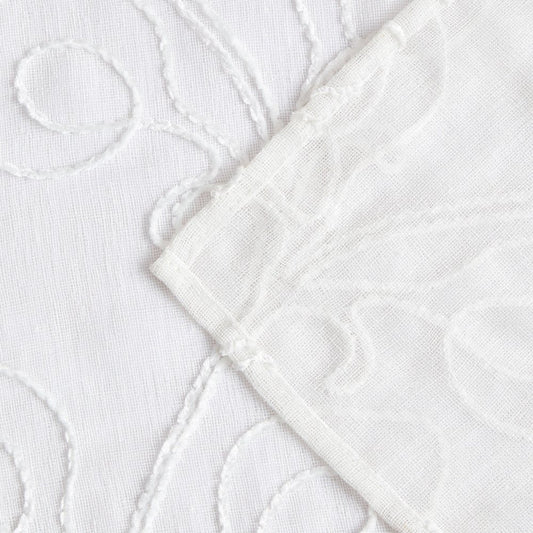 72" White Floral Faux Linen Shower Curtain With Embroidery HomeRoots