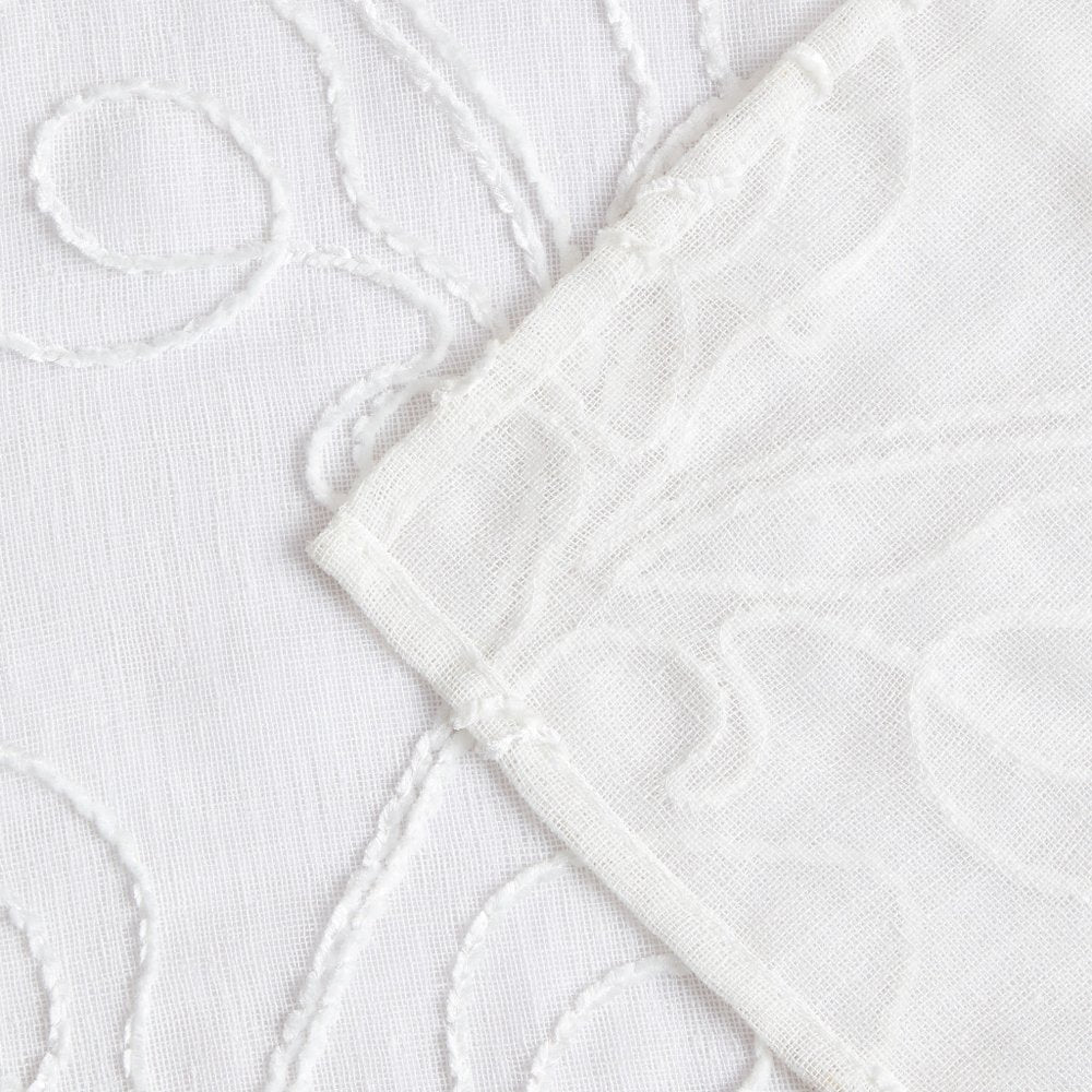 72" White Floral Faux Linen Shower Curtain With Embroidery HomeRoots