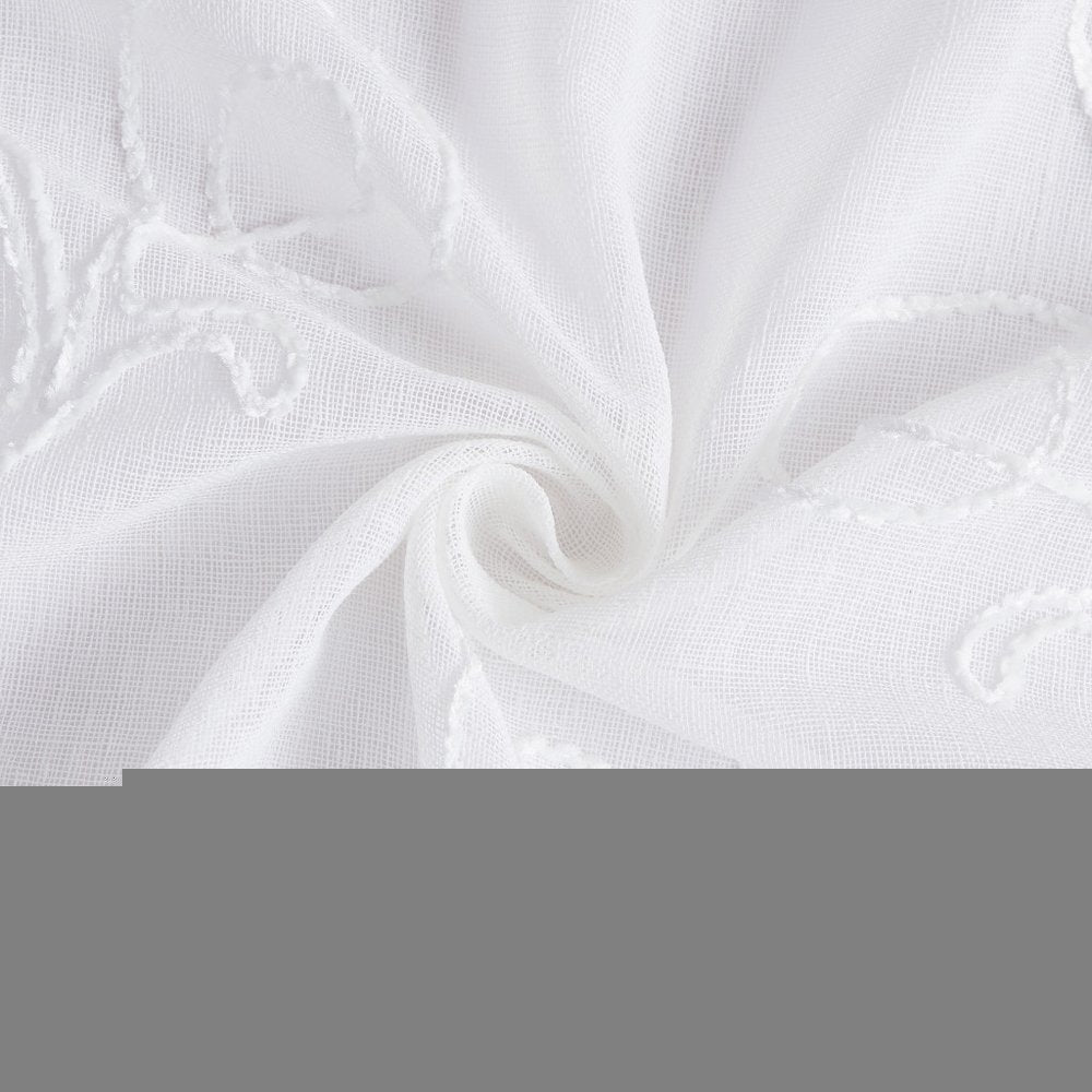 72" White Floral Faux Linen Shower Curtain With Embroidery HomeRoots