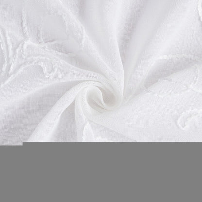 72" White Floral Faux Linen Shower Curtain With Embroidery HomeRoots