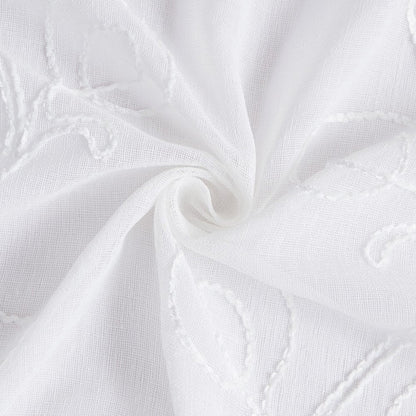 72" White Floral Faux Linen Shower Curtain With Embroidery