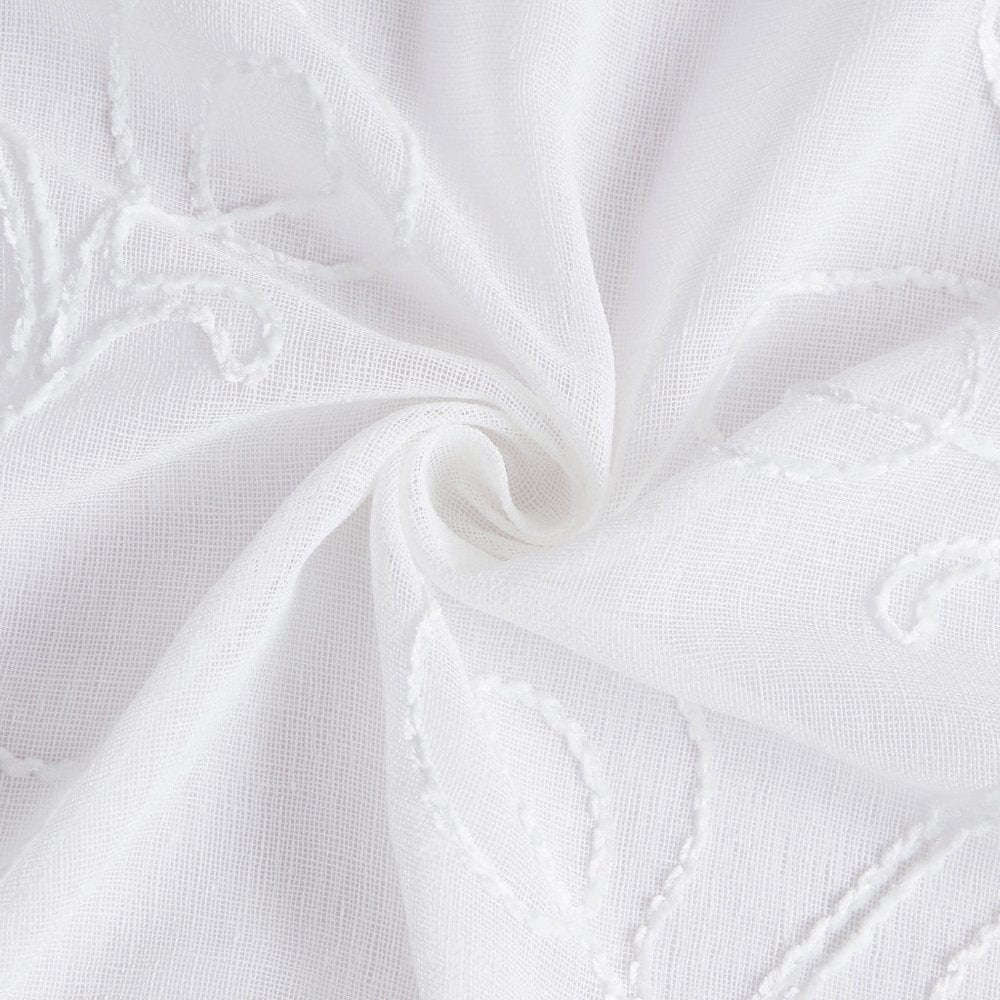 72" White Floral Faux Linen Shower Curtain With Embroidery — view 3