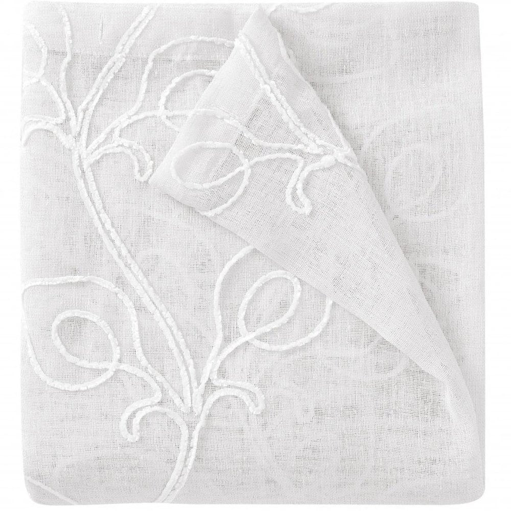 72" White Floral Faux Linen Shower Curtain With Embroidery HomeRoots