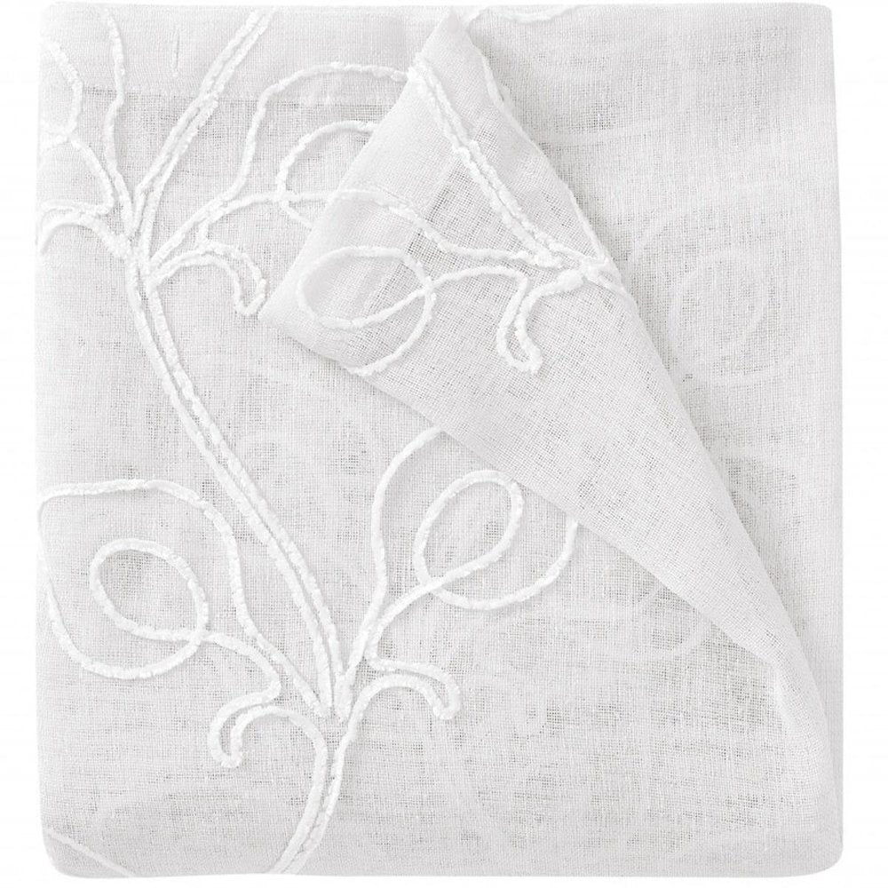 72" White Floral Faux Linen Shower Curtain With Embroidery HomeRoots