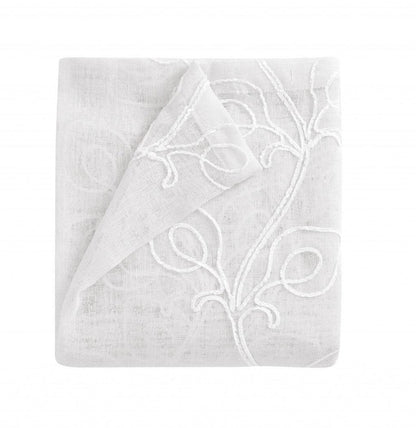 72" White Floral Faux Linen Shower Curtain With Embroidery HomeRoots