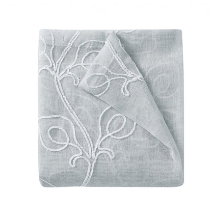 72" Gray Floral Faux Linen Shower Curtain With Embroidery