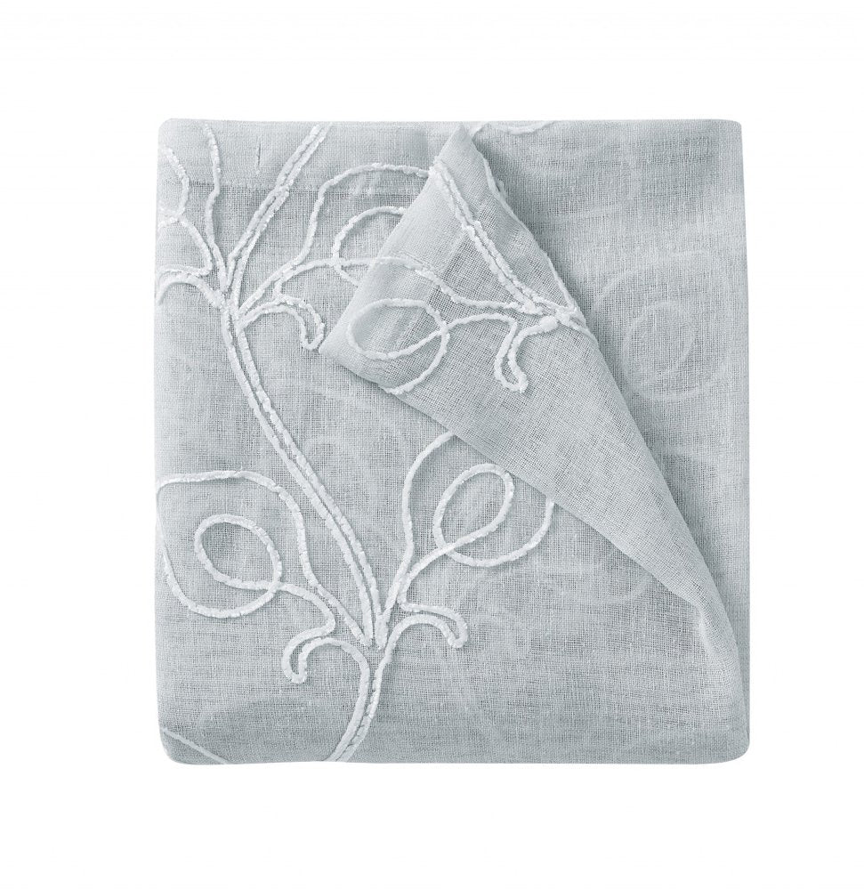 72" Gray Floral Faux Linen Shower Curtain With Embroidery — view 1