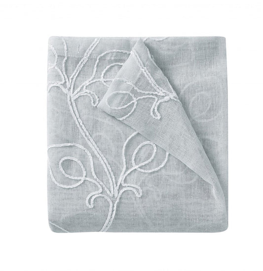 72" Gray Floral Faux Linen Shower Curtain With Embroidery
