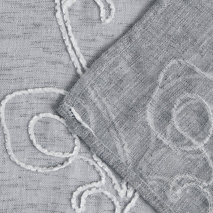 72" Gray Floral Faux Linen Shower Curtain With Embroidery