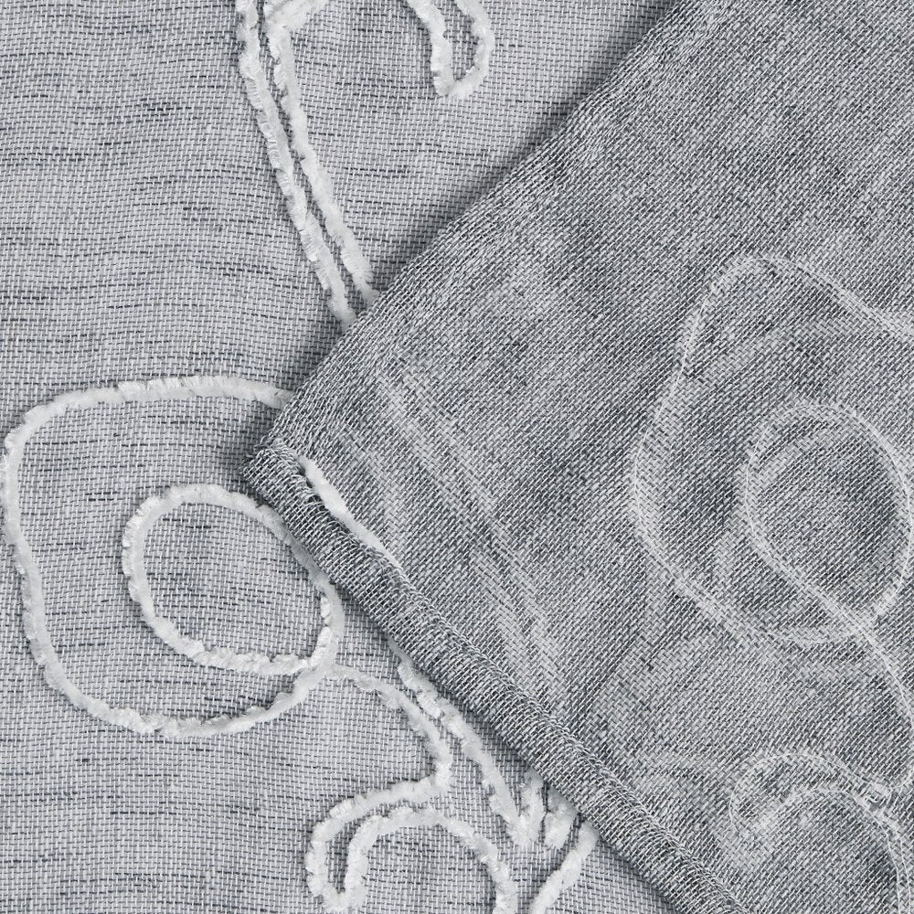 72" Gray Floral Faux Linen Shower Curtain With Embroidery — view 2