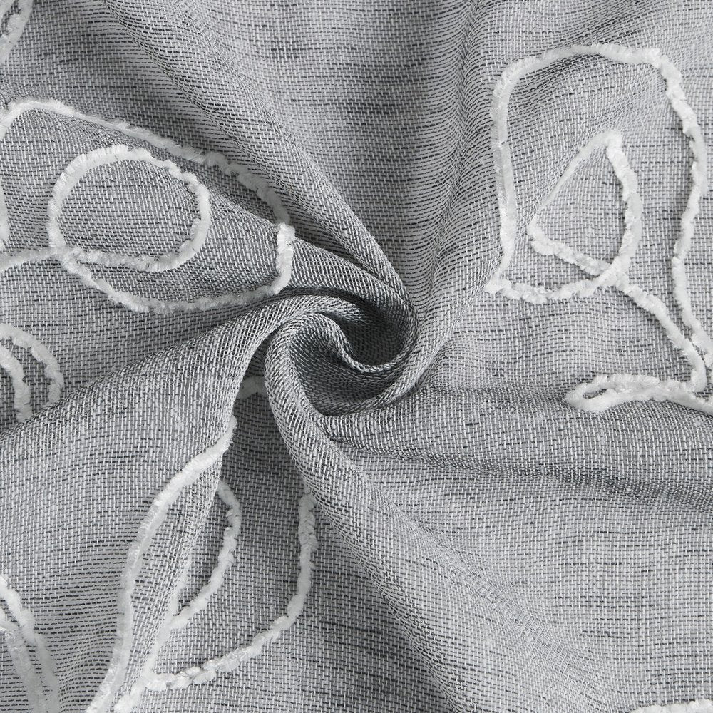 72" Gray Floral Faux Linen Shower Curtain With Embroidery HomeRoots