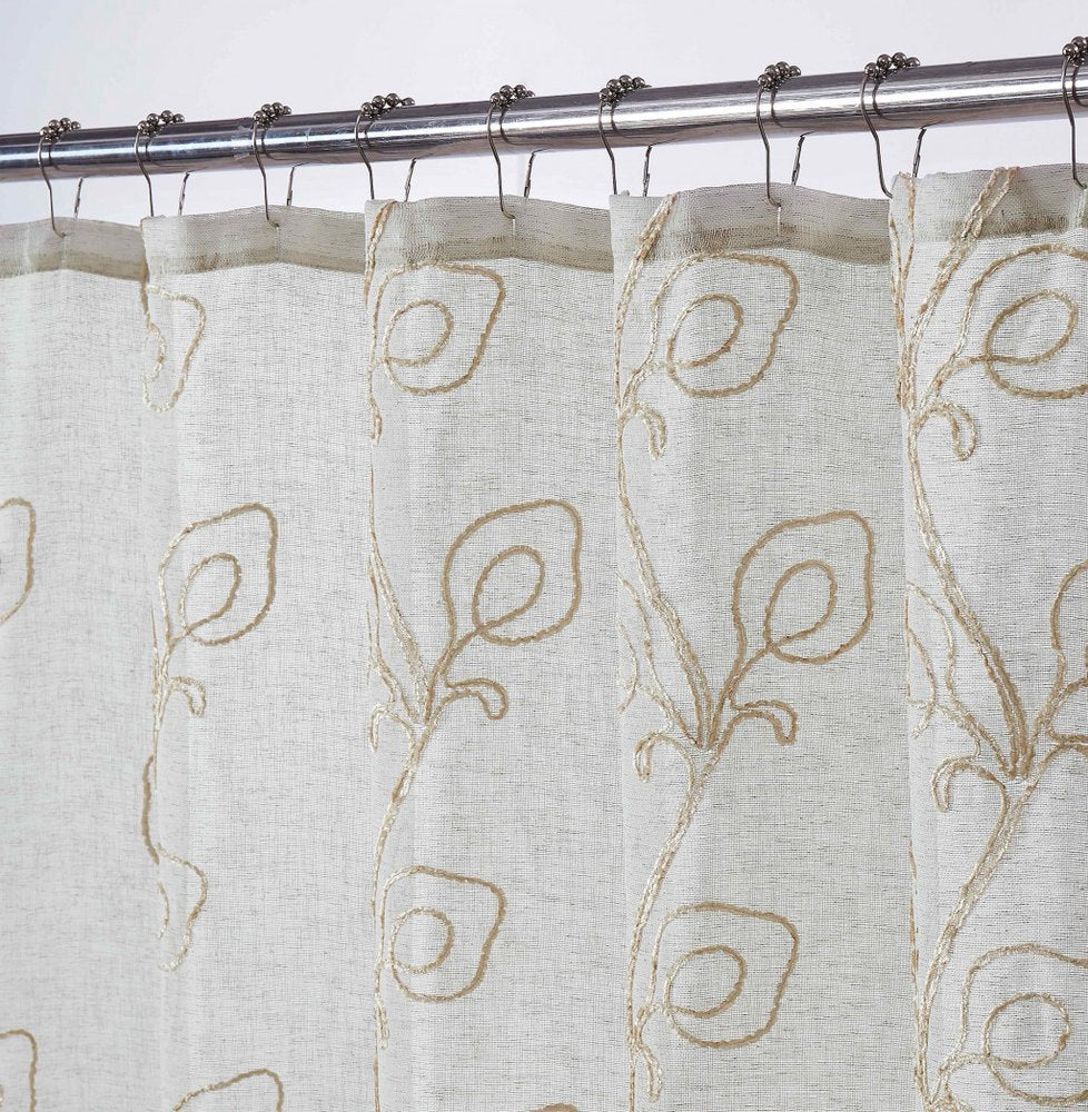 72" Ivory And Beige Embroidered Floral Shower Curtain — view 1