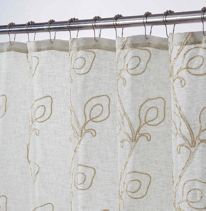 72" Ivory And Beige Embroidered Floral Shower Curtain