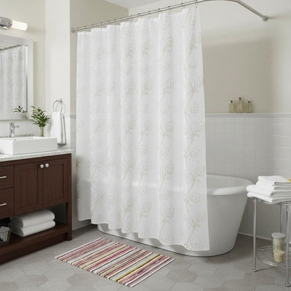 72" Ivory And Beige Embroidered Floral Shower Curtain