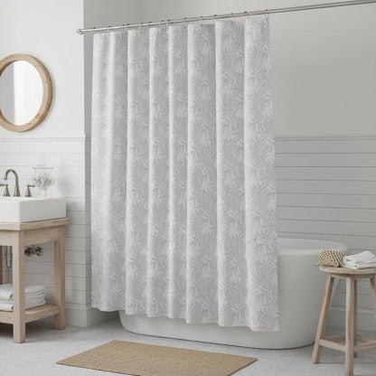 72" Off White And Silver Embroidered Floral Shower Curtain