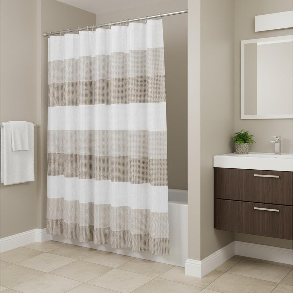 72" White And Taupe Striped Shower Curtain — view 4