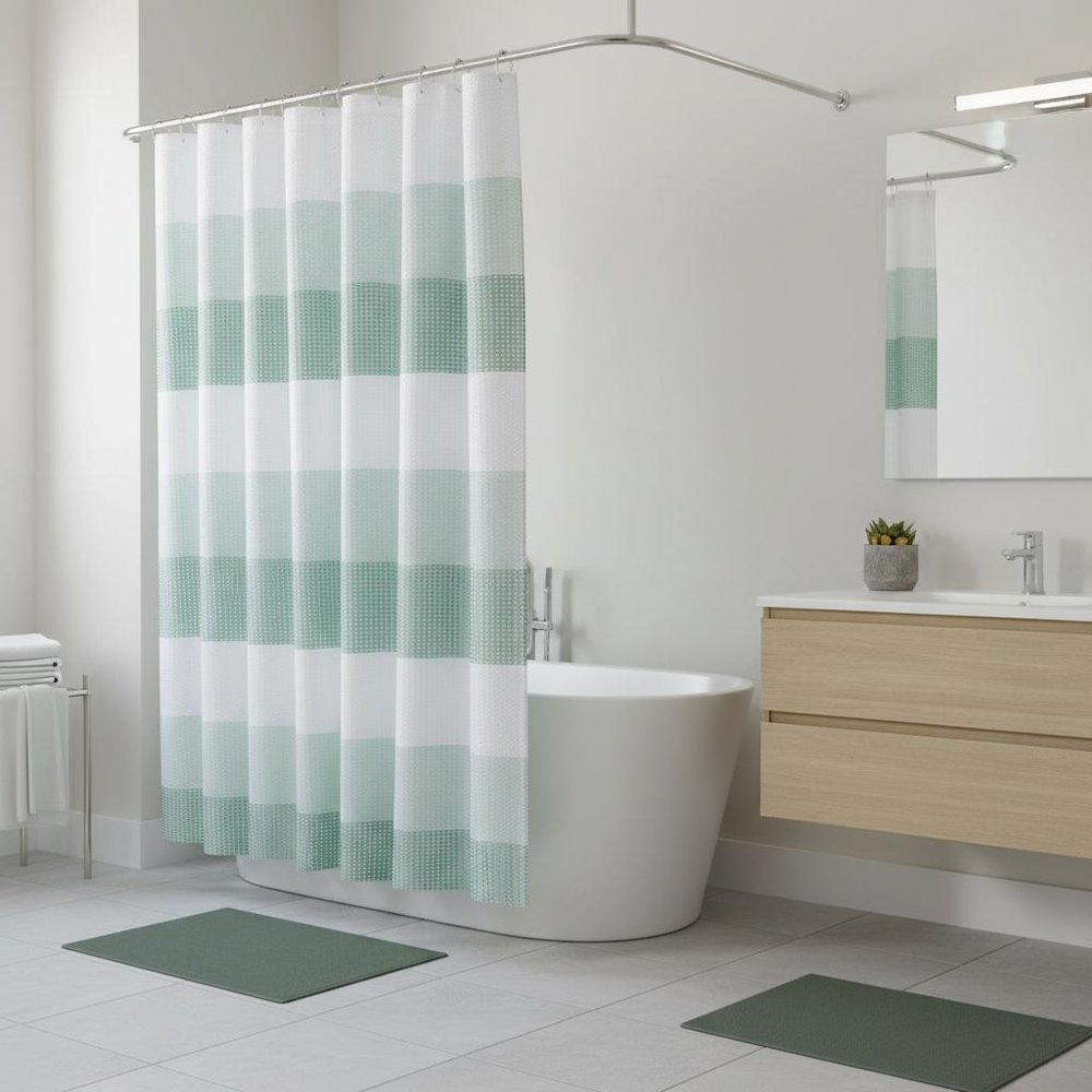 72" White And Green Striped Shower Curtain — view 4