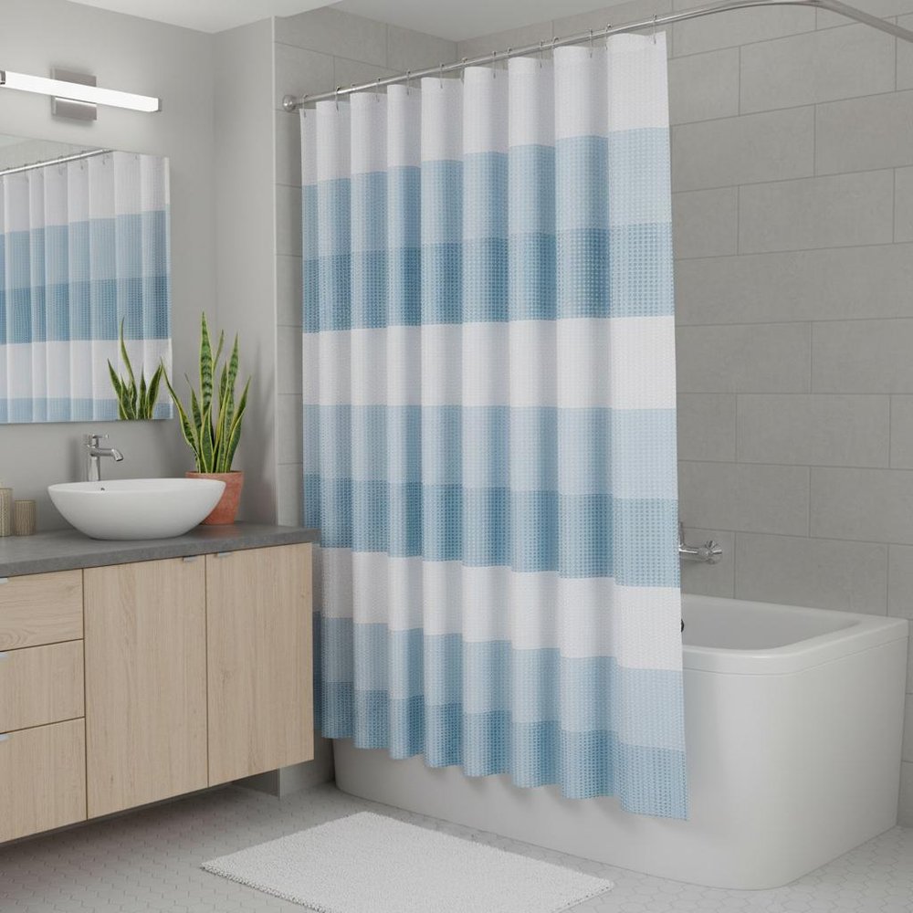 72" White And Blue Striped Shower Curtain — view 5