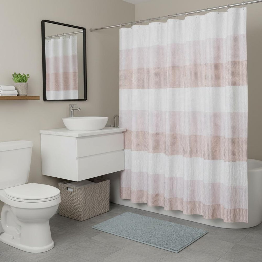 72" White And Pink Striped Shower Curtain — view 5