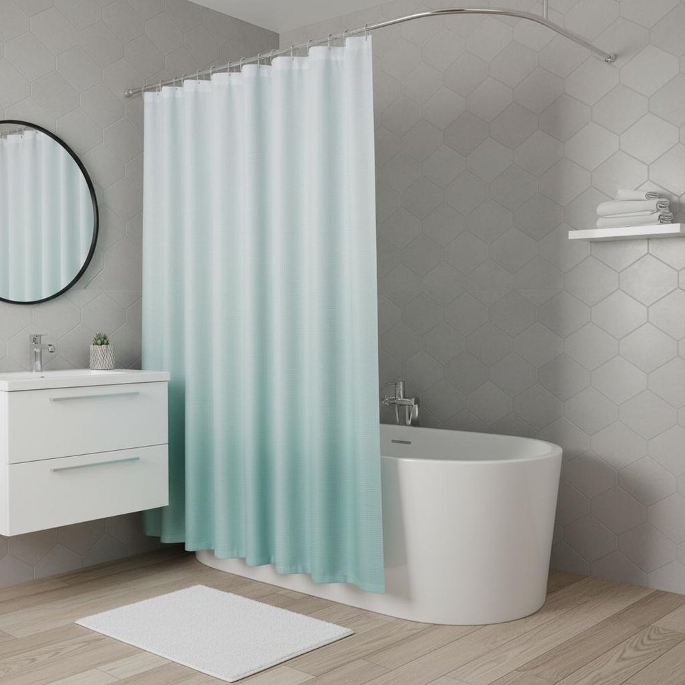 72" White And Sea Green Ombre Shower Curtain — view 5