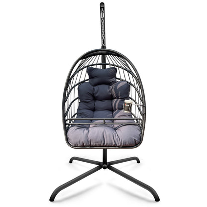 38" Slate Gray and Black Metal Indoor Outdoor Swing Chair with Slate Gray Cushion