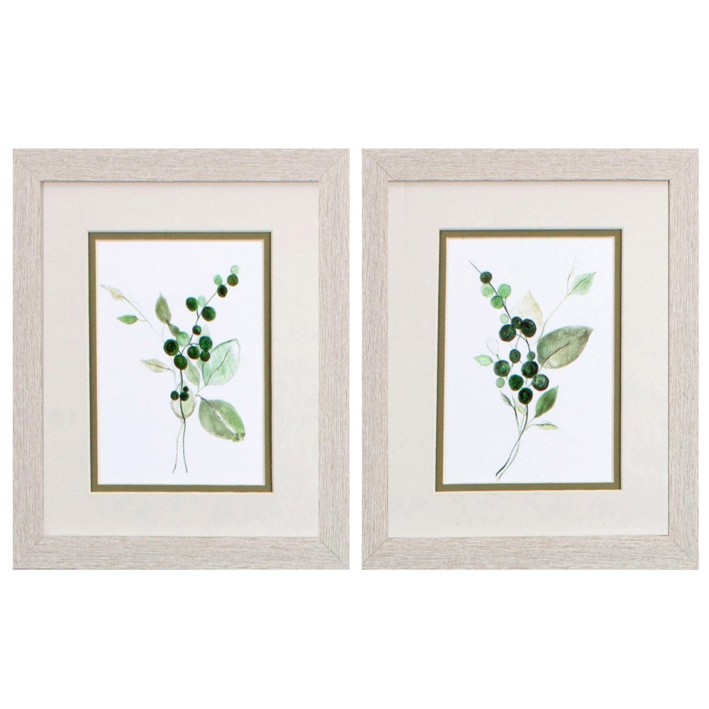 Set Of Two Sprigs in Green White Framed Print Wall Art HomeRoots