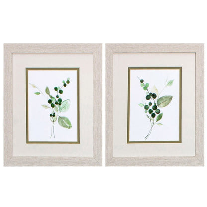 Set Of Two Sprigs in Green White Framed Print Wall Art HomeRoots