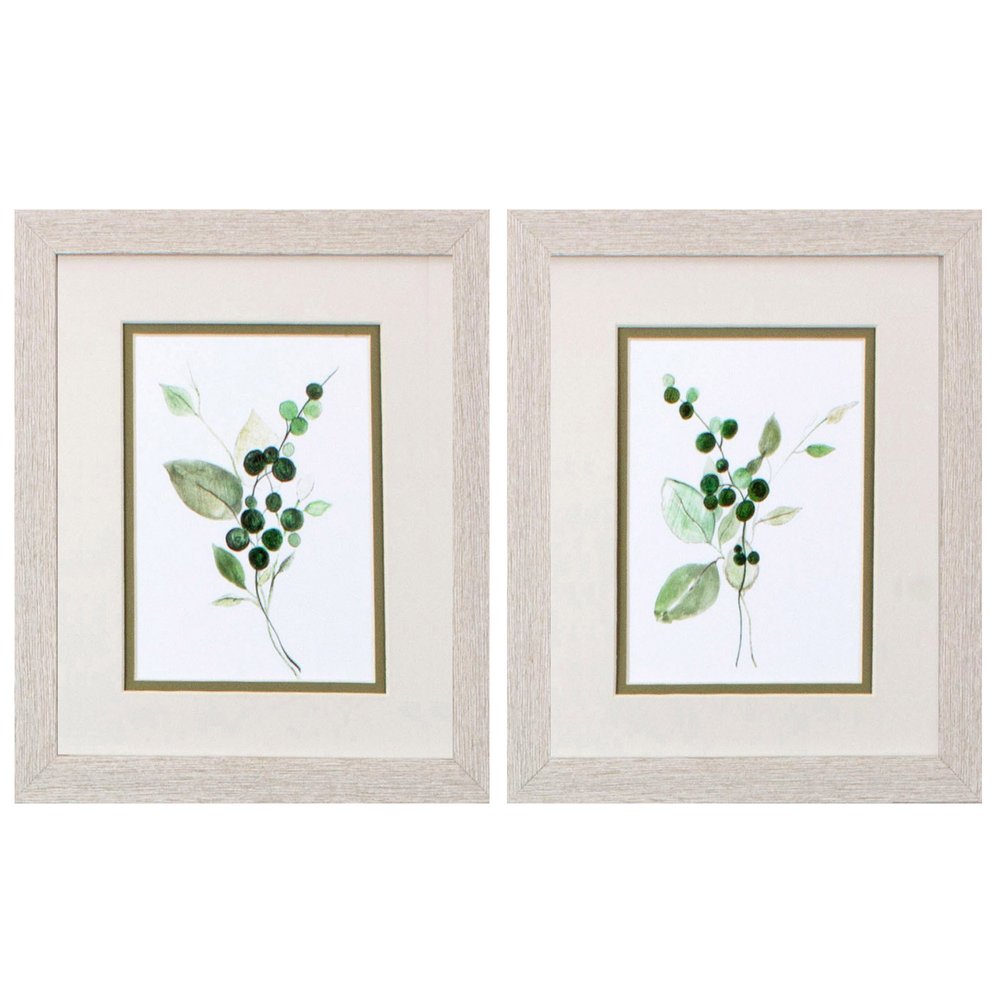 Set Of Two Sprigs in Green White Framed Print Wall Art HomeRoots