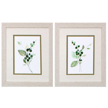 Set Of Two Sprigs in Green White Framed Print Wall Art HomeRoots