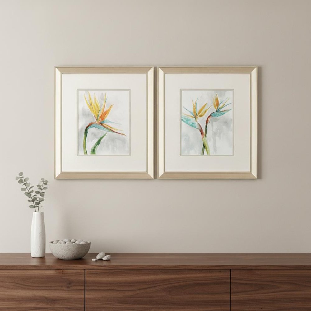 Set Of Two Bird of Paradise Champagne Framed Print Wall Art HomeRoots